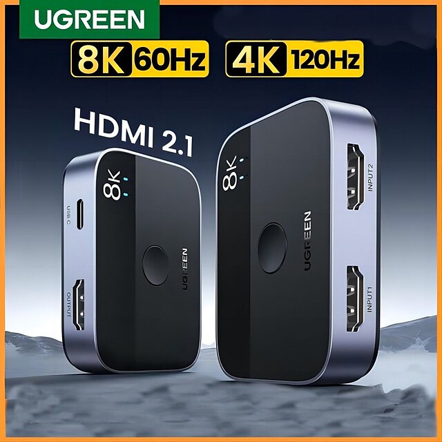  ugreen hdmi 2.1 splitter switch 8k 60hz 4k 120hz 2 em 1 saída para tv xiaomi xbox seriesx ps5hdmi monitor de cabo hdmi 2.1 switcher