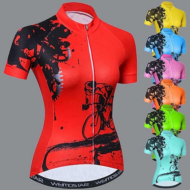  21Grams Women's Cycling Jersey Short Sleeve Bike Jersey Top with 3 Rear Pockets Mountain Bike MTB Road Bike Cycling UV Resistant Breathable Quick Dry Back Pocket Light Blue Yellow Pink Novelty Gear