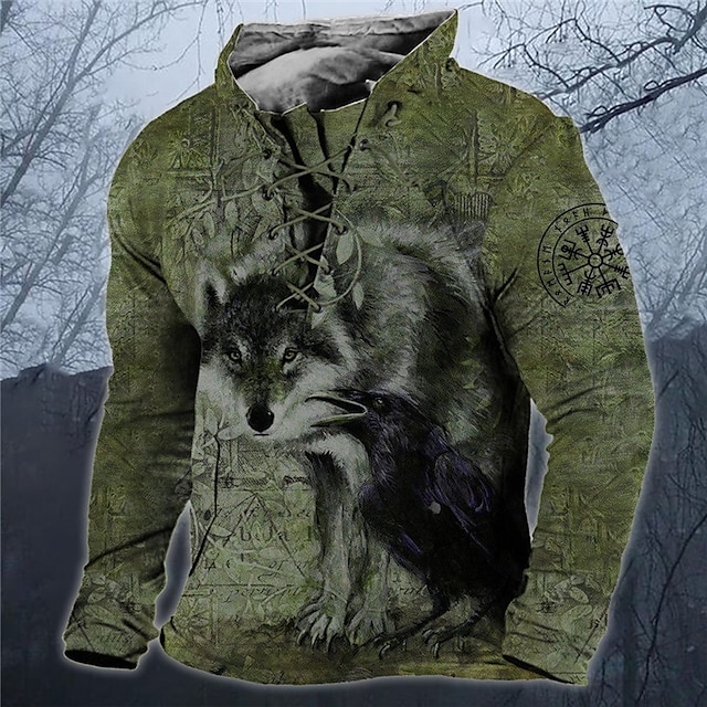  Homme Loup Imprimés Photos Sweat shirt Sweat manche longue Sweat-shirt Col Mao Vêtement de rue Design basique 3D effet Sport & Loisir Casual du quotidien Lacet Printemps & Automne