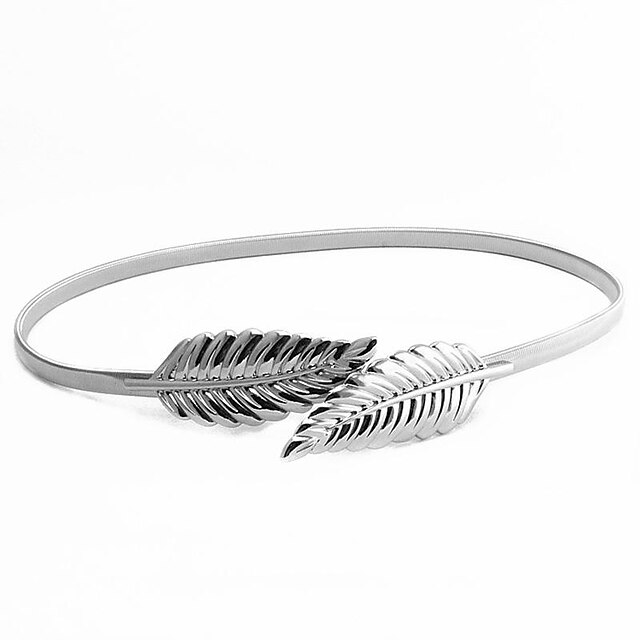 Women's Skinny Belt Nylon Metal Bucke Leaf Decor Classic Wedding Party Silver Golden 2# leaves Silver 2# leaves Gold 5