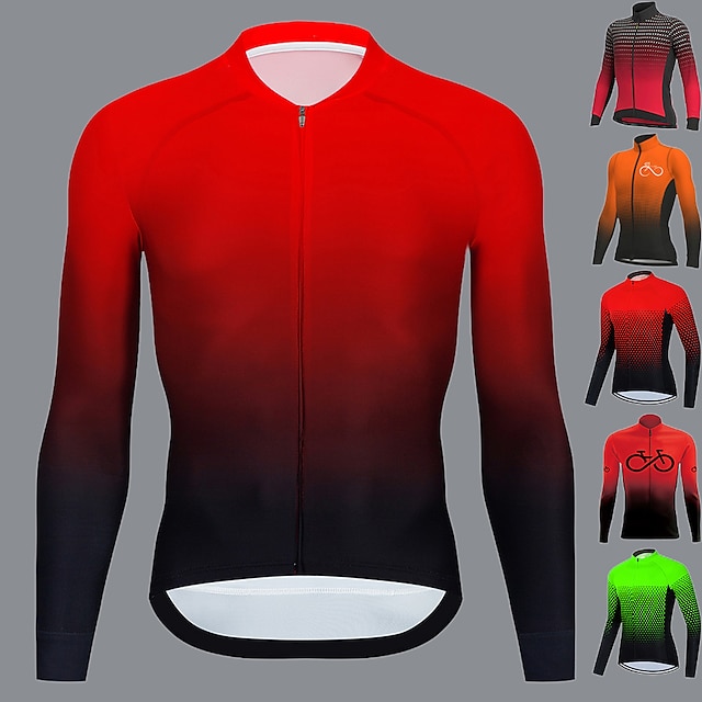 21Grams Men's Cycling Jersey Long Sleeve Bike Top with 3 Rear Pockets Mountain Bike MTB Road Bike Cycling Breathable Moisture Wicking Quick Dry Reflective Strips Black / Orange Wine Red Black Gradient