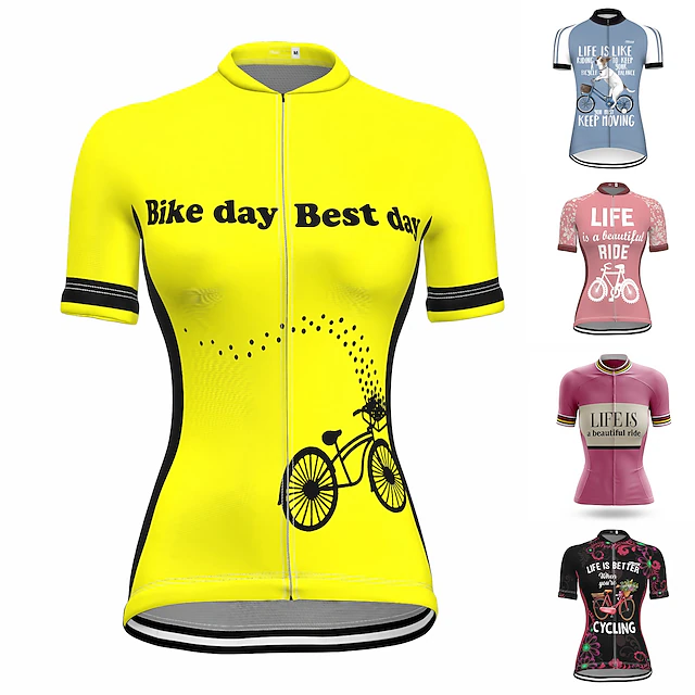 Women's Cycling Jersey Graphic Funny Short Sleeve Bike Jersey Top with 3 Rear Pockets Mountain Bike MTB Road Bike Cycling Quick Dry Reflective Strips Back Pocket Moisture Wicking Sports White+Pink 14