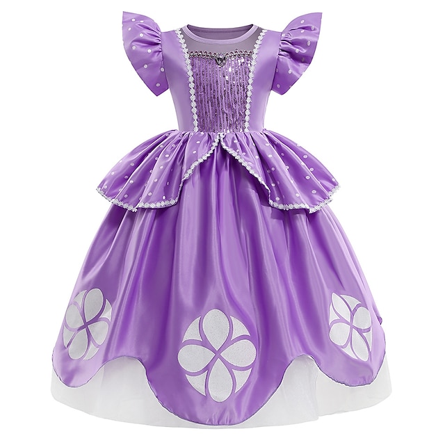 Rapunzel Fairytale Princess Sofia Flower Girl Dress Theme Party Costume Girls' Movie Cosplay Cosplay Halloween Purple Dress Halloween Carnival Masquerade Polyester World Book Day Costumes
