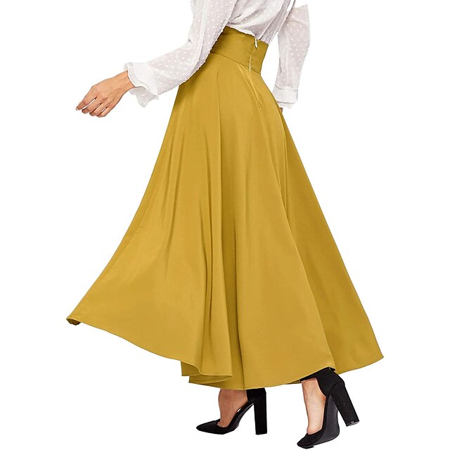 Women's Skirt Swing Work Skirts Long Skirt Maxi Skirts Solid Colored ...