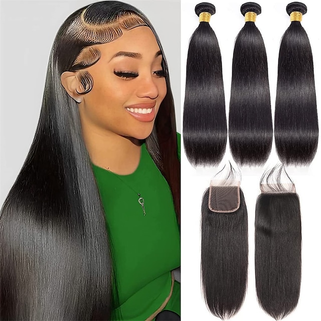 10a Straight Bundles With Closure Human Hair 10 12 1410 Brazilian Straight Human Hair Bundles 