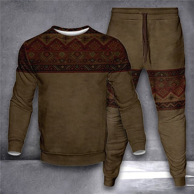 Men's Tracksuit Sweatsuit Hoodies Set Wine Blue Brown Dark Gray Crew