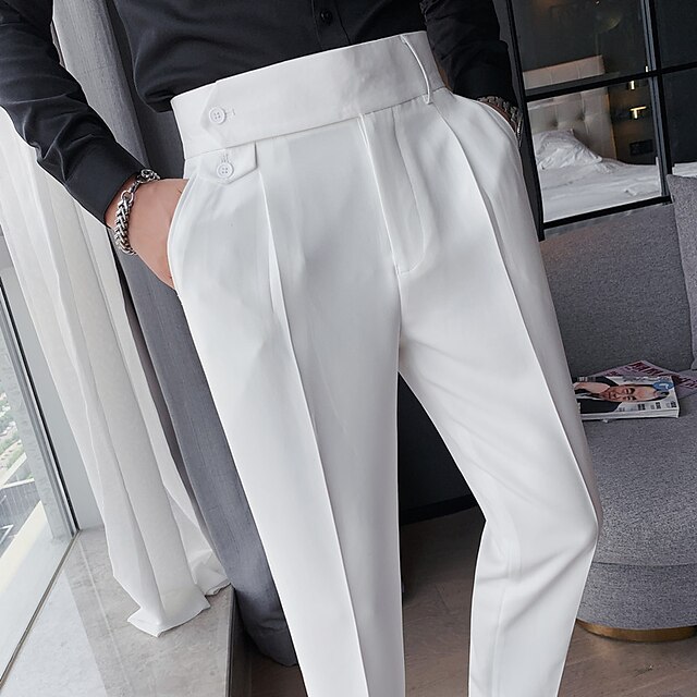 Men's Dress Pants Trousers Pleated Pants Suit Pants Gurkha Pants Pocket ...