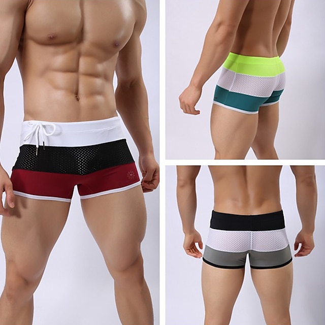  Homens Roupa de Banho Calção Justo de Natação Resumo de natação Com Transparência Com Cordão Bloco de cor Respirável Macio Simples Conforto Preto Branco