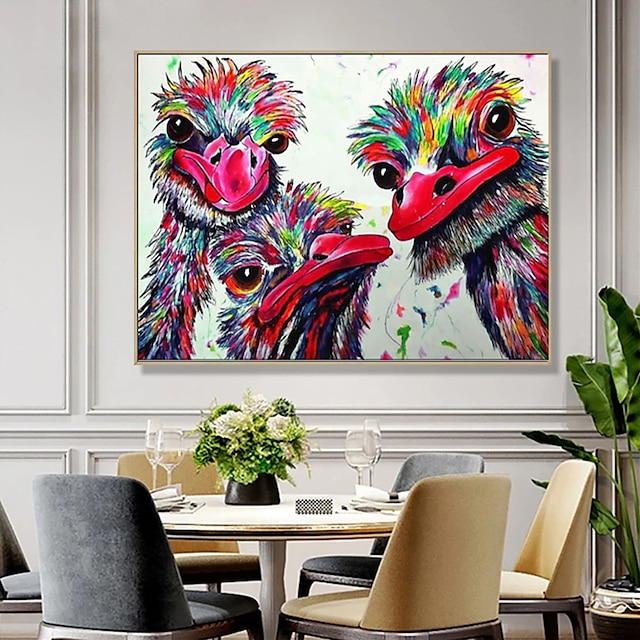  ruční olejomalba plátno umělecká dekorace na zeď moderní roztomilé zvíře pštrosí rodina pro domácí výzdobu válcovaný bezrámový nenatažený obraz