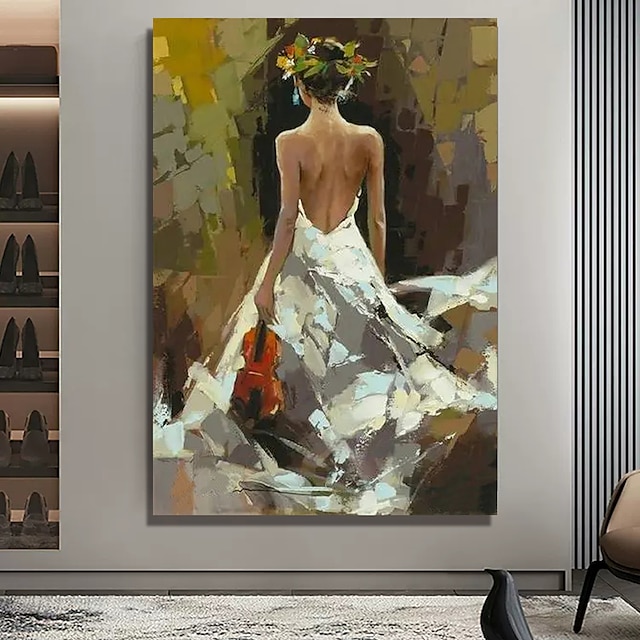  Handmade Oil Painting Hand Painted Vertical People Contemporary Modern Rolled Canvas (No Frame)