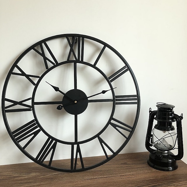  16 אינץ' 20 אינץ' 24 אינץ' שעון מתכת עגול תעשייתי שעון עיצוב פנים לסלון שעון קיר ספרות רומיות שעון קיר לקישוט הבית