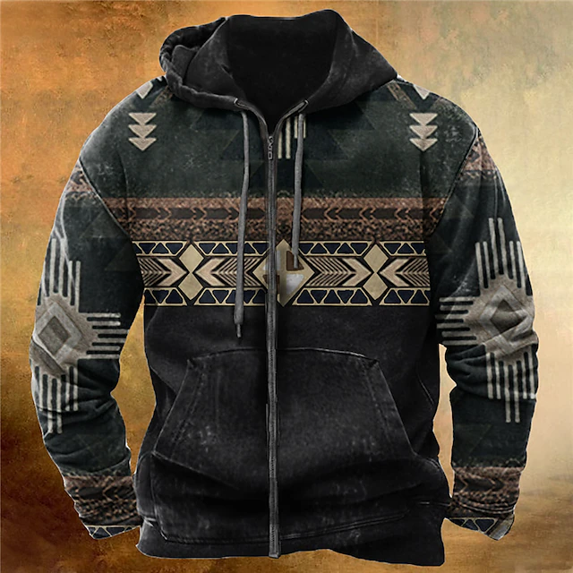 Men's Bohemian Style Graphic Prints Hoodie Hoodies Sweatshirt Streetwear Designer Long Sleeve Hooded Sports & Outdoor Daily Sports Black Zipper Print Spring & Fall Designer2