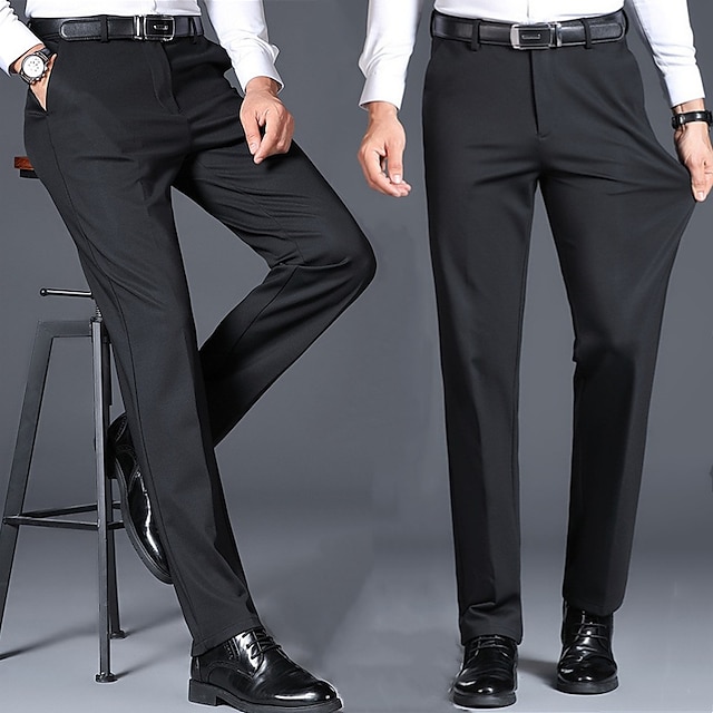 Men's Dress Pants Trousers Pocket Straight Leg Solid Colored Comfort ...