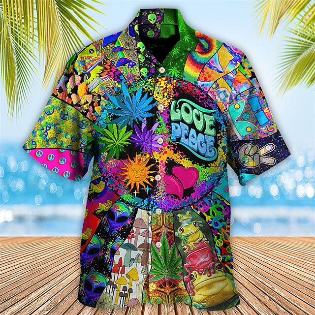 Men's Shirt Summer Hawaiian Shirt Graphic Prints Hippie Frog Alien ...