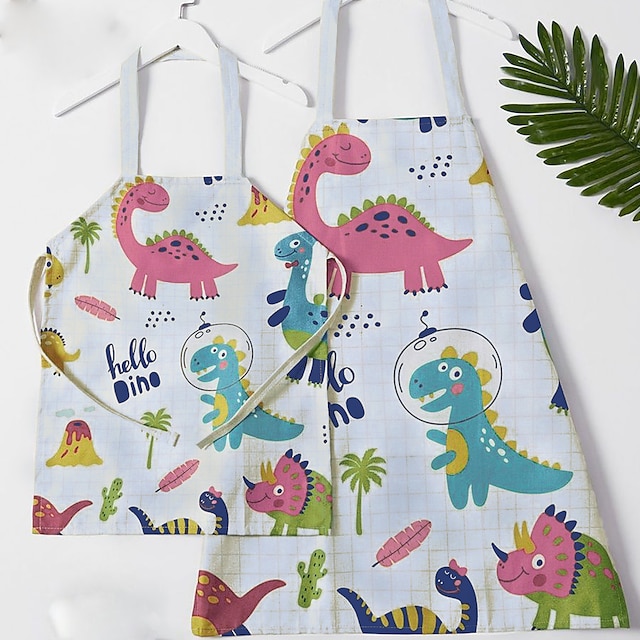  Mommy and Me Cute Dinosaur Print Apron Family Photo Khaki Animal Family look Matching Outfits