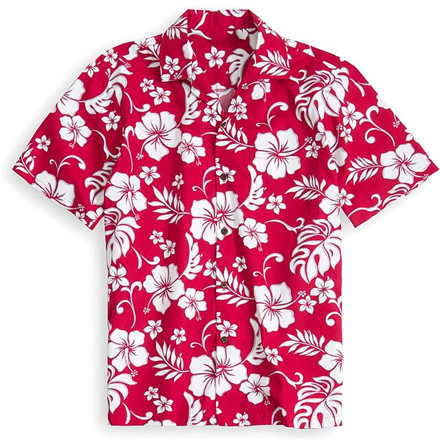 Men's Floral Tropical Flowers Shirt Summer Hawaiian Shirt Aloha Shirt Short Sleeves Shirt Turndown Tropical Hawaiian Designer Outdoor Street Casual Red 3D Print S M L2