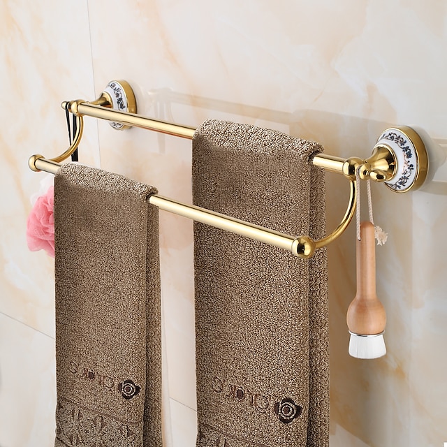  Towel Bar Ti-Golden Wall Mounted Ceramic Towel Rack for Bathroom 2-lier Tower Holder 1pc