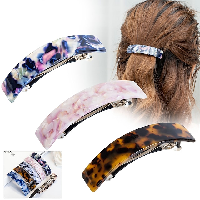  1PC Women's Girls' Hair Clip Large French Barrettes for Women Fine Thick Hair Classic Tortoise Shell Hair Clips Wide Curved Celluloid Ponytail Holder Clamp Fashion Hair Accessories Automatic Clasp