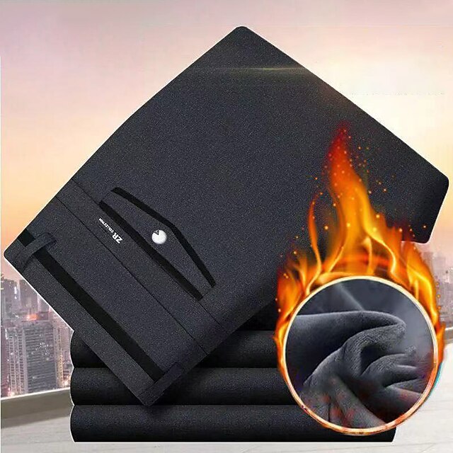 Casual Grey Pockets Elastic Waist Warm Fleece Men Pants Spring RM035