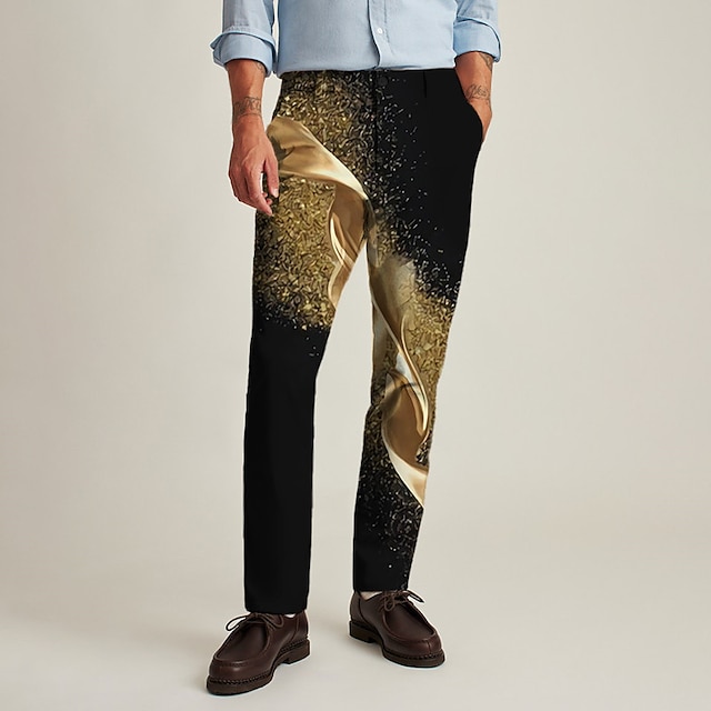  男性用 ズボン チノパン ジョガーパンツ ポケット 3Dプリント カラーブロック グラフィック 履き心地よい ビジネス 日常 ストリートウェア ベーシック ファッション シルバー ゴールド