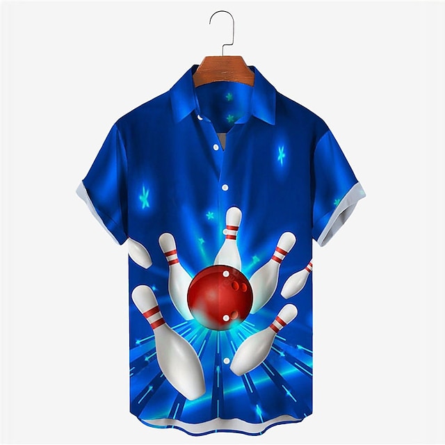  Voor heren Overhemd Grafische prints Bowlingbal Strijkijzer Wit+ Groen Zwart Geel Rood blauw Buiten Straat Korte Mouw Afdrukken Button-omlaag Kleding Ontwerper Casual Zacht Ademend