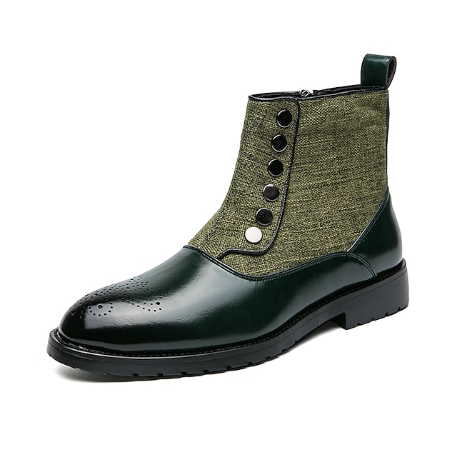  Homens Botas Botas de botão Bullock Shoes Sapatos de vestir Vintage Negócio Natal Diário Couro Ecológico Quente Confortável Antiderrapante Botas / Botins zíper Preto Verde Bloco de cor Outono Inverno