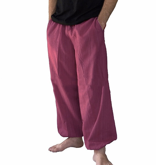  Per uomo Pareggiatore Pantaloni di lino Pantaloni Pantaloni estivi cascante Tasche A cordoncino Liscio Comfort Traspirante Informale Per eventi Per uscire Misto cotone e lino Boho Hippie Verde