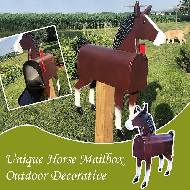  Unique Horses Cow Mailbox, Creative Personalised Animals Mailbox, Handmade Post Letter Box, Suitable for Garden Yard, Wooden House Decoration Outdoor Horse