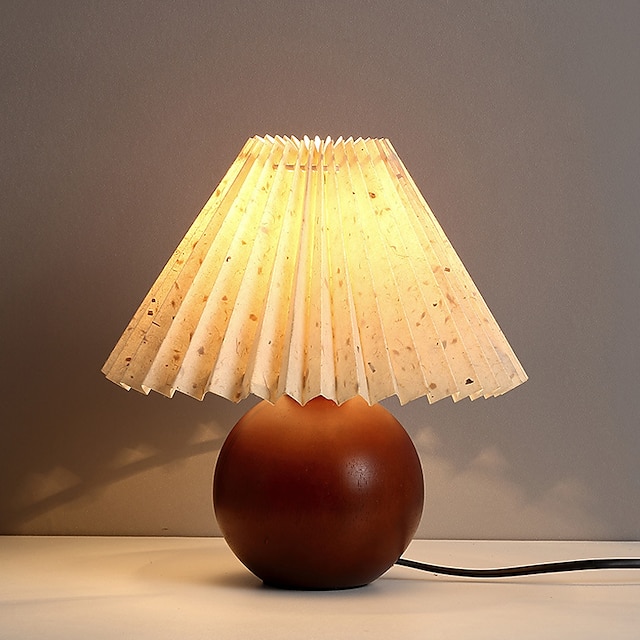  lampă de birou din lemn fustă plisată abajur noptieră buton pentru lumină de noapte ziua îndrăgostiților Crăciun priză 1buc