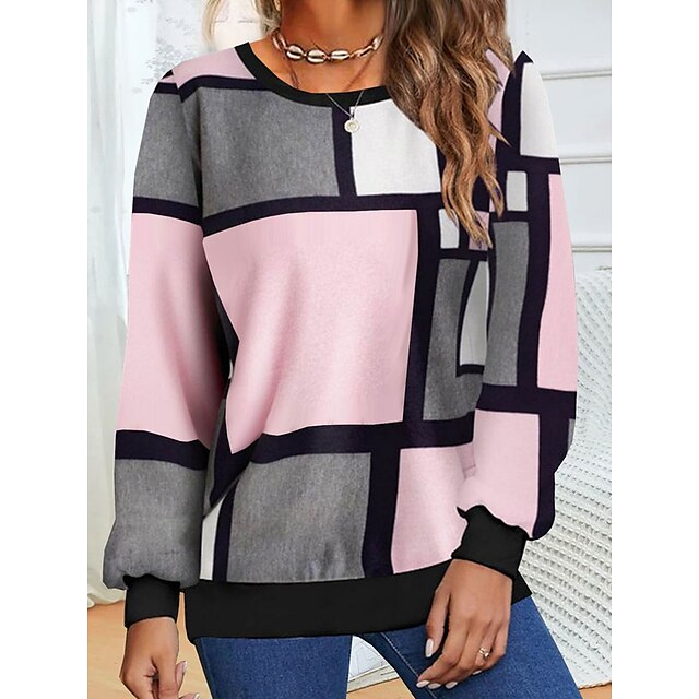  Women's Sweatshirt Pullover Streetwear Pink Blue Green Color Block Casual Plus Size Round Neck Long Sleeve