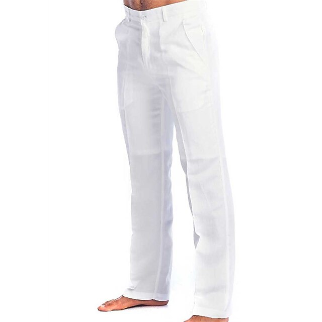 Men's Linen Pants Trousers Summer Pants Beach Pants Straight Leg Plain