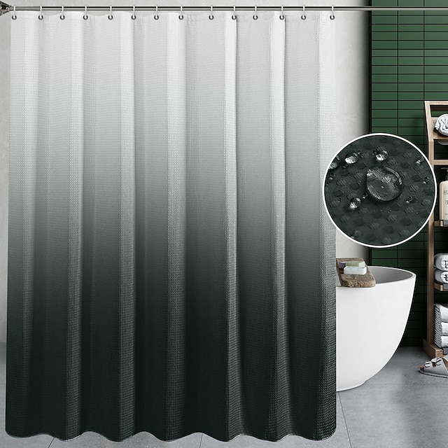  Cortina de ducha de gofres degradados, tela texturizada, decoración de baño impermeable, juegos de cortinas de ducha modernas con 12 ganchos