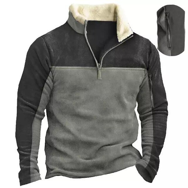 Men's Zip Sweatshirt Pullover Gray Half Zip Graphic Color Block Print ...