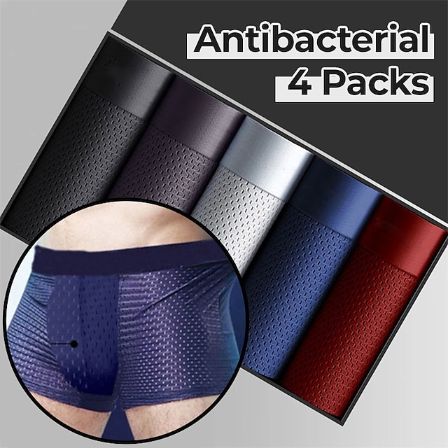  Men's 4 Pack Underwear Basic Panties Boxers Underwear Mesh Basic Polyester Antibacterial Leak Proof Pure Color Mid Waist Light Blue Black