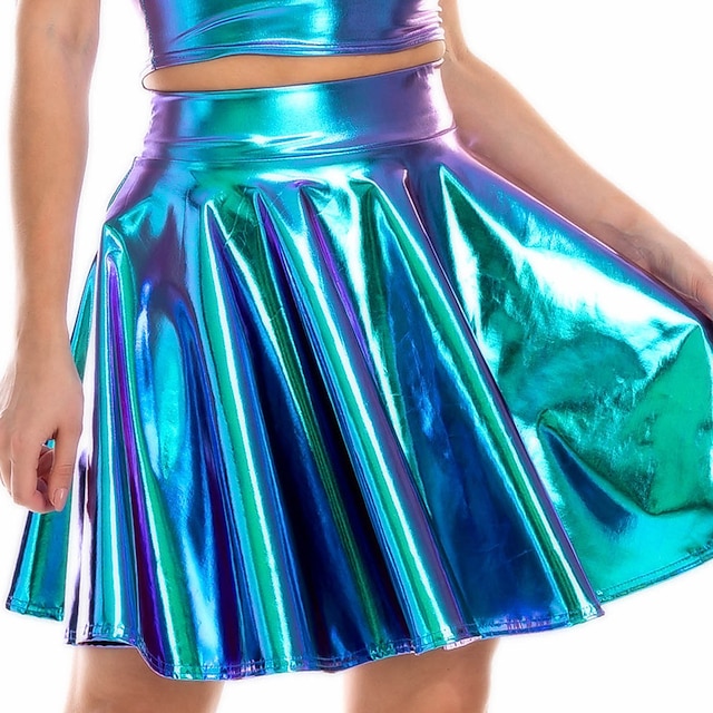 Metallic Sexy 1980s Shiny Latex Patent PU Leather Flare Skirt Women's ...