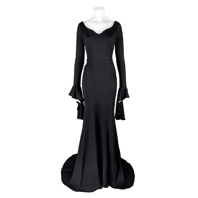  יום רביעי אדמס משפחת אדמס מורטישה אדמס שמלות בגדי ריקוד נשים תחפושות משחק של דמויות מסרטים אופנתי שחור נשף מסכות שמלה