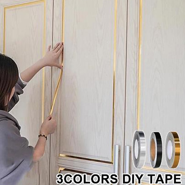  1pc Self-Adhesive Seam Sticker Ceramic Tile Seam Sticker And Hanger,Golden Tape, Home Floor Wallpaper Waterproof Tiles, Tile Gap Tiles Stickers For Floor
