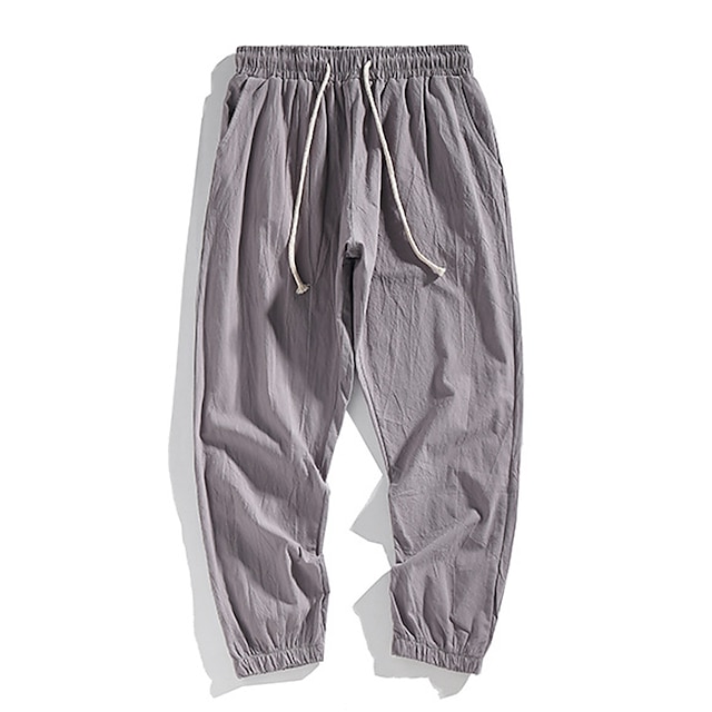 Homens Corredor Calças de linho Calças Calça verão Bolsos Com Cordão Cintura elástica Tecido Conforto Respirável Comprimento total Casual Diário Feriado Misto de Algodão e Linho Moda Clássico Preto