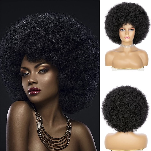 Afro Wig Soft Afro Wig 70s For Women Afro Kinky Curly Hair Wigs With Bangs Natural Looking 