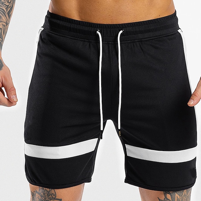  Men's Athletic Shorts Running Shorts Gym Shorts Pocket Drawstring Elastic Waist Color Block Letter Quick Dry Lightweight Outdoor Fitness Going out Casual Athleisure Black White Micro-elastic