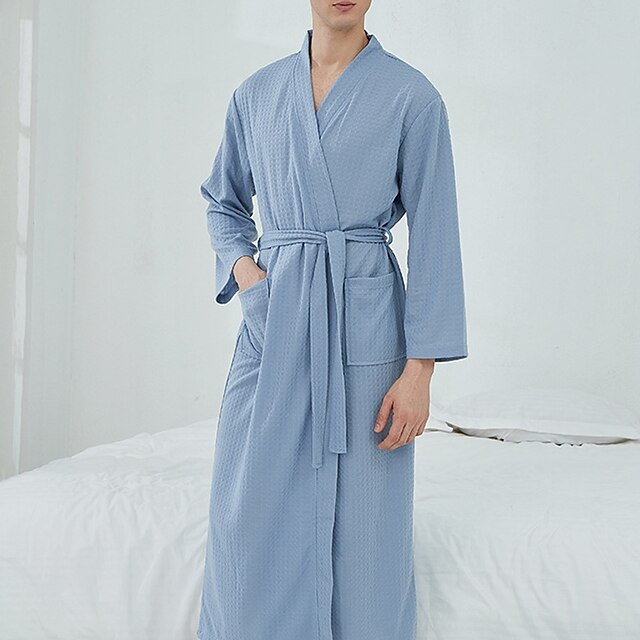 Men's Pajamas Robe Bathrobe Robes Gown Pure Color Stylish Casual Comfort Home Bathing Waffle