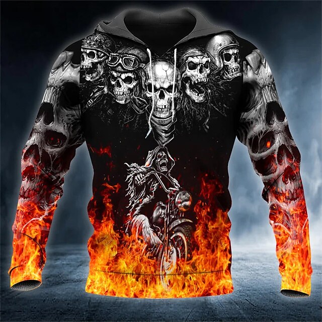 Men's Skull Graphic Prints Hoodie Hoodies Sweatshirt Streetwear Basic Long Sleeve Hooded Daily Sports Black Print Spring &  Fall Designer3
