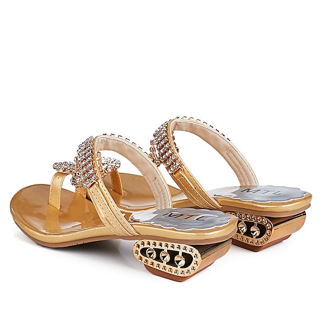  Női Szandálok Bling Bling cipők Ortopéd szandálok Bunion szandálok Extra méret Parti Napi Egyszínű Nyár Strasszkő Alacsony Vaskosabb sarok Lábujj nélküli Elegáns Szexi Édes PU Bőr Papucs Forgásc Arany