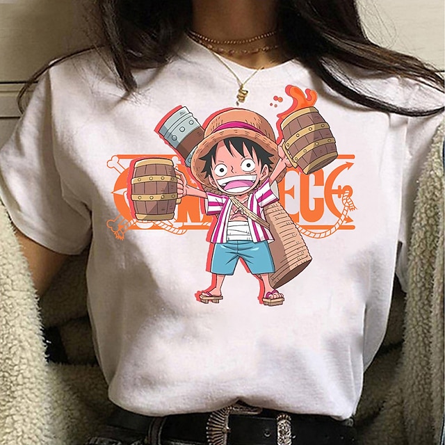  One Piece Monkey D. Luffy T-shirt Animé Tecknat Anime Klassisk Gatustil Till Par Herr Dam Vuxna Varmstämpling