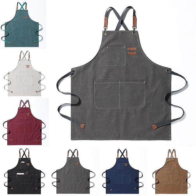  Aventais de chef para homens e mulheres com bolsos grandes, avental de trabalho ajustável resistente em lona de algodão