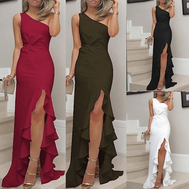  Women‘s Sheath Dress Maxi long Dress White Black Red Sleeveless Solid Color Split Spring Summer One Shoulder Party Hot Elegant Prom Dress Party 2023 S M L XL