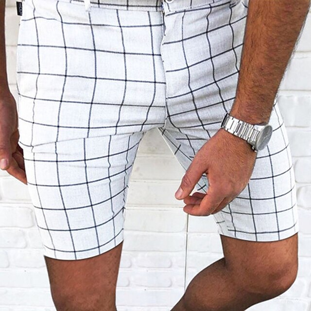 Men's Shorts Chino Shorts Bermuda shorts Work Shorts Pocket Lattice Comfort Outdoor Daily Going out Fashion Streetwear White Navy Blue3