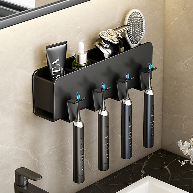 Supervised Tooth Brushing Racks Black Toothbrush Rack Bathroom Toilet Non Perforated Wall Mounted ...