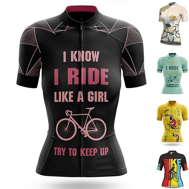  21Grams Women's Cycling Jersey Short Sleeve Bike Top with 3 Rear Pockets Mountain Bike MTB Road Bike Cycling Breathable Quick Dry Moisture Wicking Reflective Strips Black Green Yellow Graphic Spandex