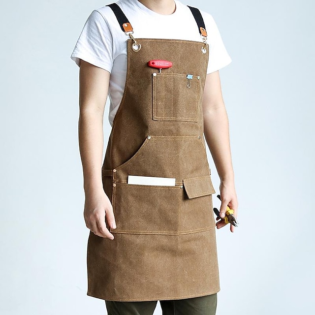  Chef Apron For Women and Men, Kitchen Cooking Apron, Personalised Gardening Apron with Pockets, Canvas Tools Apron Adjustable Strap For Gardeners